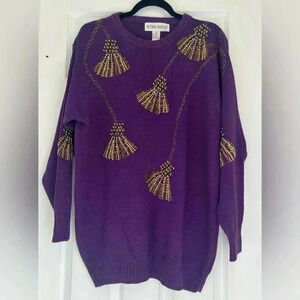 Victoria Harbour Vintage 80’s oversized ‎ jeweled tassels Holiday Sweater Sz M